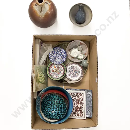 Box Quantity of Assorted incl Pottery & Enamel Dishes etc