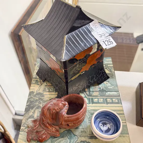 Small Quantity of Assorted incl Hardstone Figure & Lacquered Shine Form Food Box