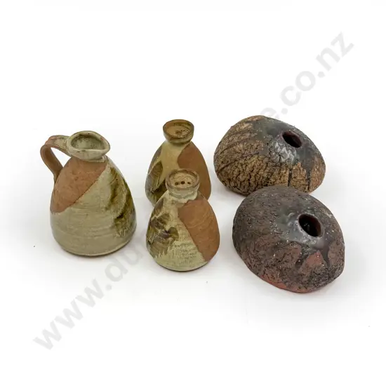 Two Small Ikebana Vases & NZ Pottery Condiment Set