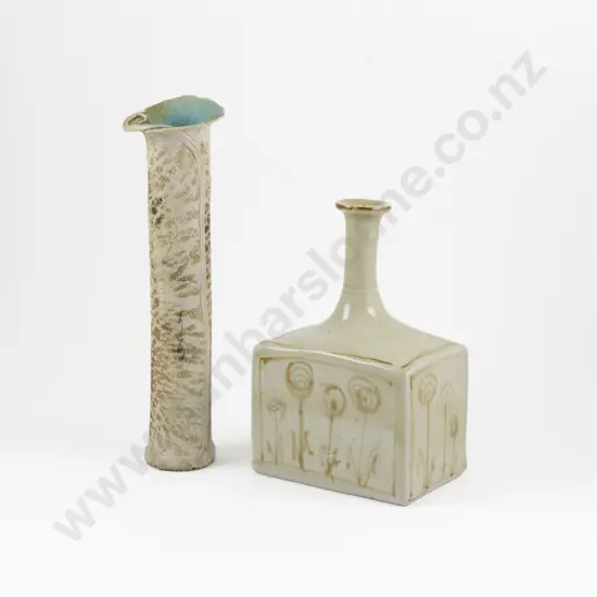 NZ Pottery Cylindrical Vase & Other Rectangular Vase