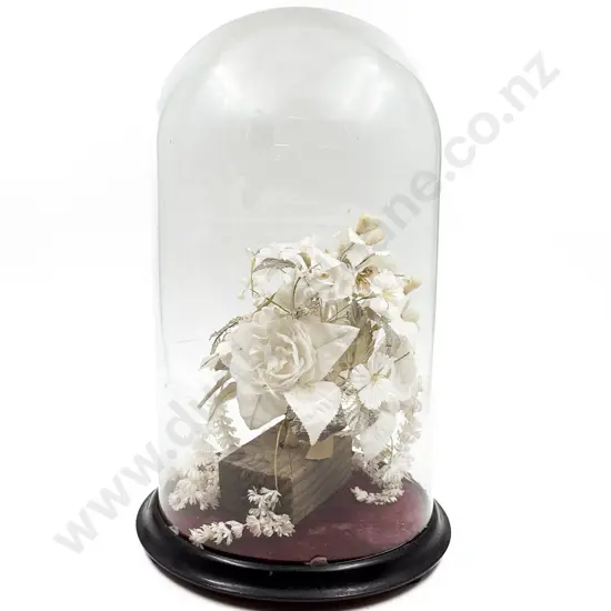 Vintage Glass Dome & Stand with Decorative Floral Arrangement