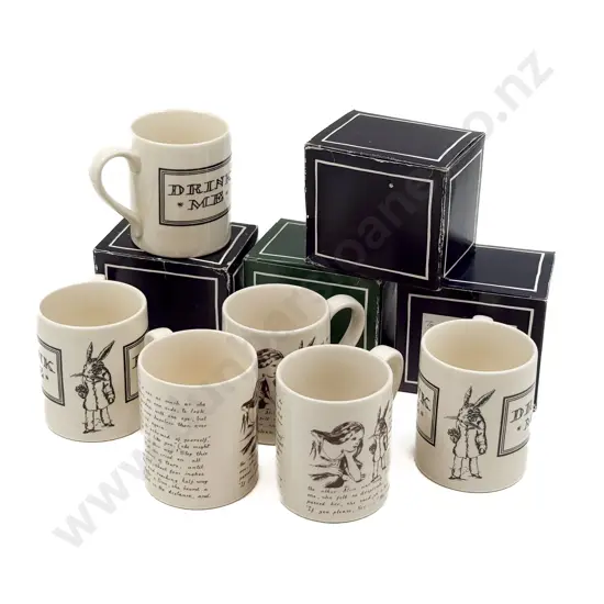 Six Assorted Alice in Wonderland Themed Mugs