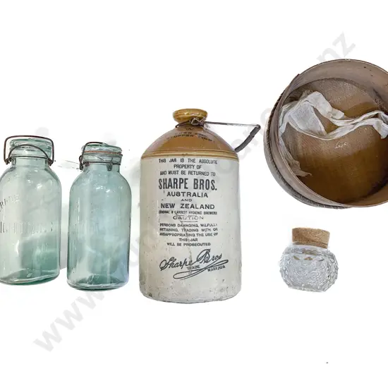 Box of Assorted Vintage incl Stoneware Bottle & Glass Jars