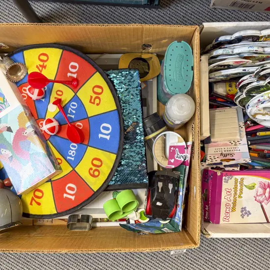 Quantity of Assorted Toys Art supplies Games etc