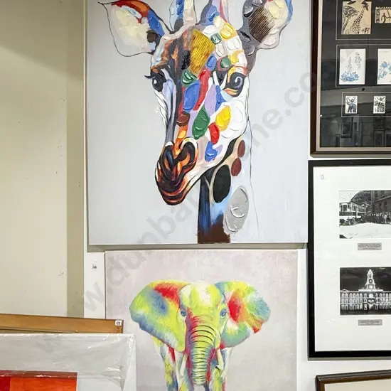 Two Abstract Mixed Media Animal Studies on Canvas