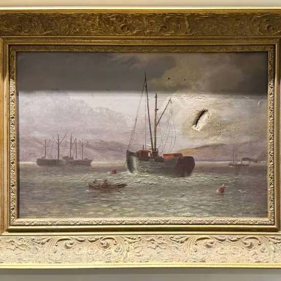Joseph Gaut - Hulks in Wellington Harbour from Te Aro - Oil on Canvas