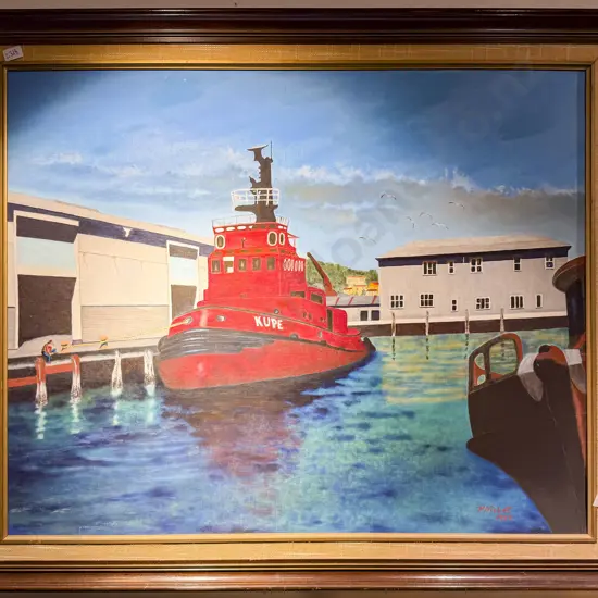 P. Nisbet - Wellington Harbour Tugboat Study - Oil on Board