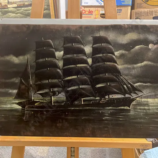 Vintage Nautical Scene on Velvet A/F (Unframed)