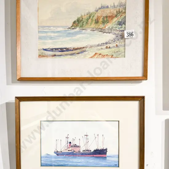 G. E. Hard - Coastal Watercolour together with Maritime Print