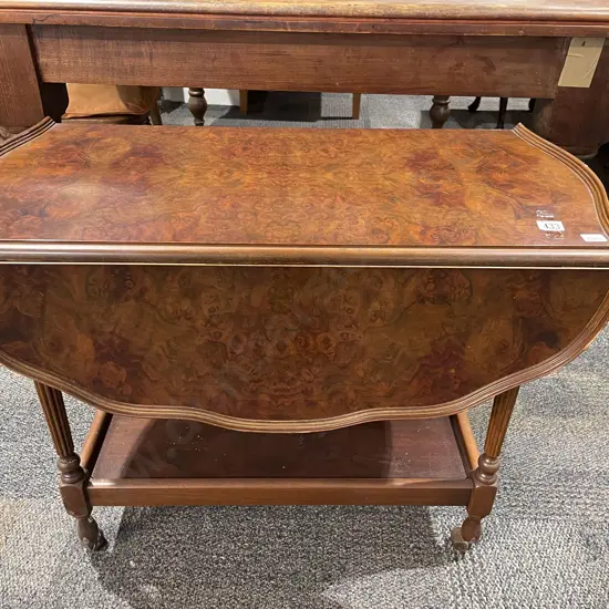 Reproduction Burr Walnut Dropside Tea Trolley