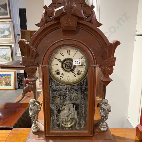Mantel Clock with Figural and Mirror Decoration
