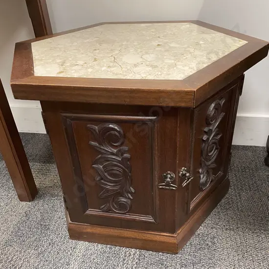 Marble Topped Hexagonal Side Cabinet