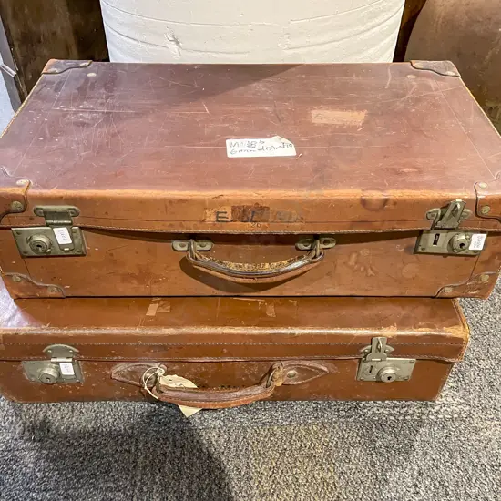 Two Vintage Leather Suitcases