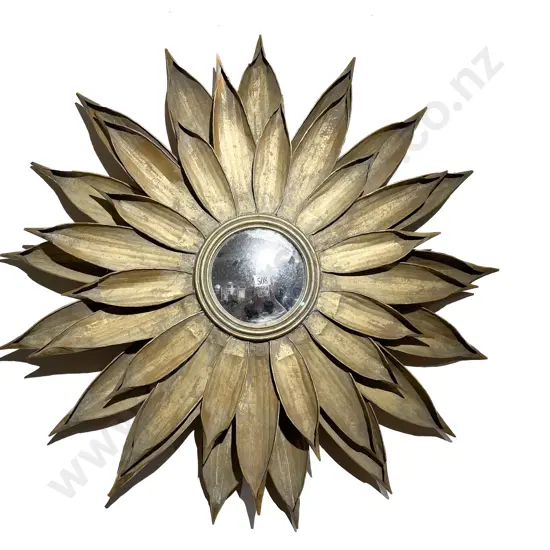 Gilt Painted Floral Starburst Convex Wall Mirror