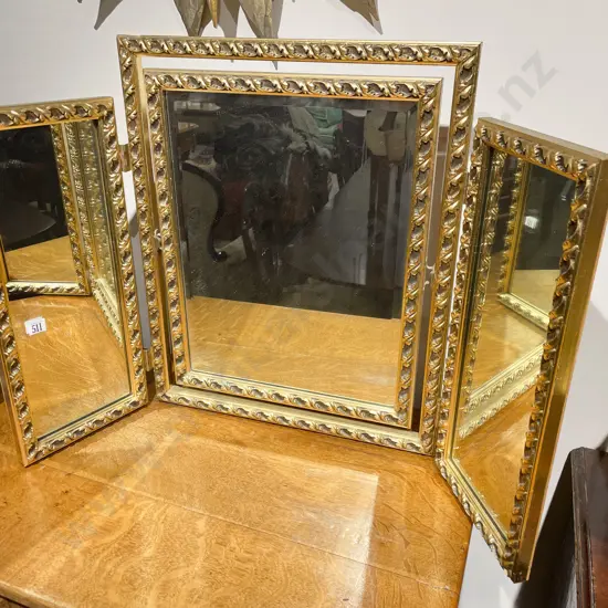 Gilt Framed Three Partitioned Dressing Mirror