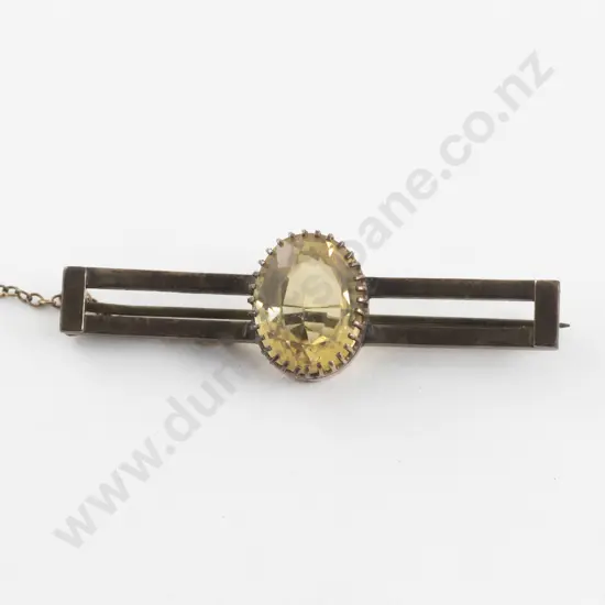 Victorian 9ct Single Stone Citrine Bar Brooch