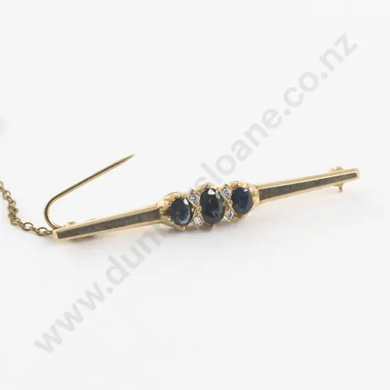 9ct Seven Stone Sapphire and Diamond Bar Brooch