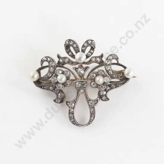 Victorian 18ct and Silver 64Stone Pearl and Diamond Brooch