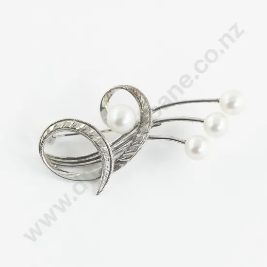 Mikimoto S/S Four Cultured Pearl Spray Brooch