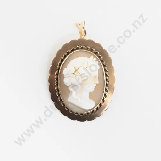 9ct Framed Classical Portrait Cameo Brooch/Pendant