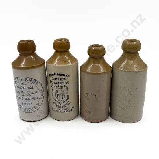 Four NZ Stoneware Ginger Beer Bottles