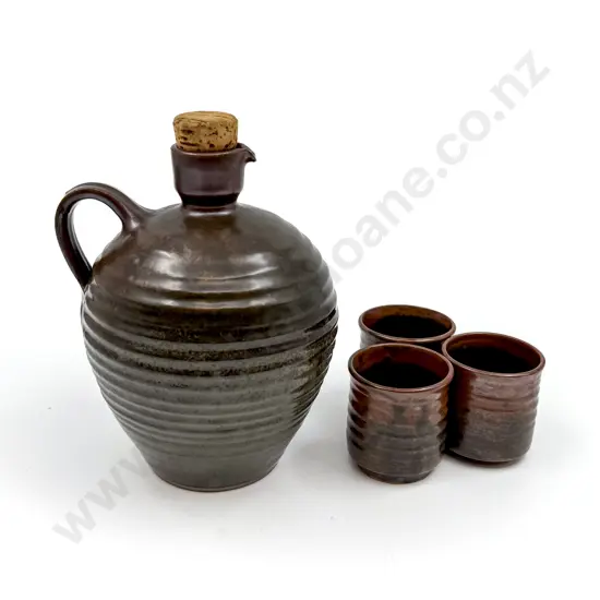 NZ Pottery Carafe & Three Beakers
