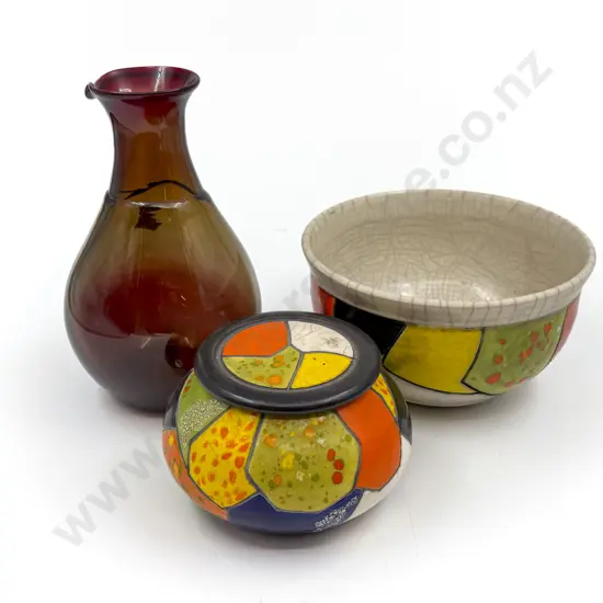 Pam Edwards Bowl & Lidded Storage Container & Hand Blown Glass Carafe