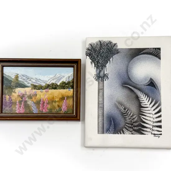 Stacey O'Neill Oil on Canvas & Christina Clark "Lupins Mount Cook"