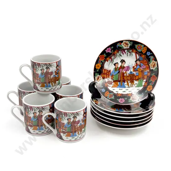 Six Modern Chinese Expresso Cups & Saucers