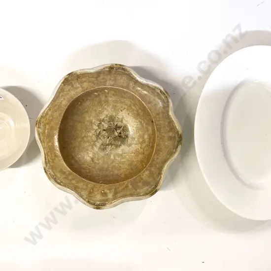 White Crockery Ashet & Two Pieces of Pottery