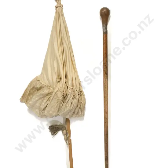 Edwardian Silk Parasol & Oak Walking Stick