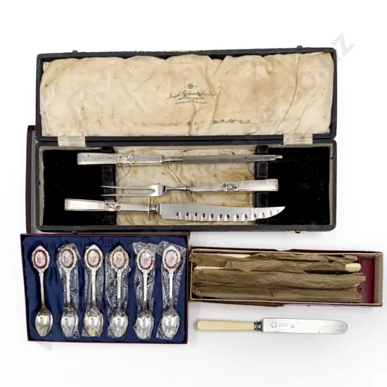 Boxed S/P Carving Set together with Six Bone Handled Knives