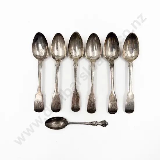Set Six S/S Fiddle Pattern Teaspoons and odd spoon