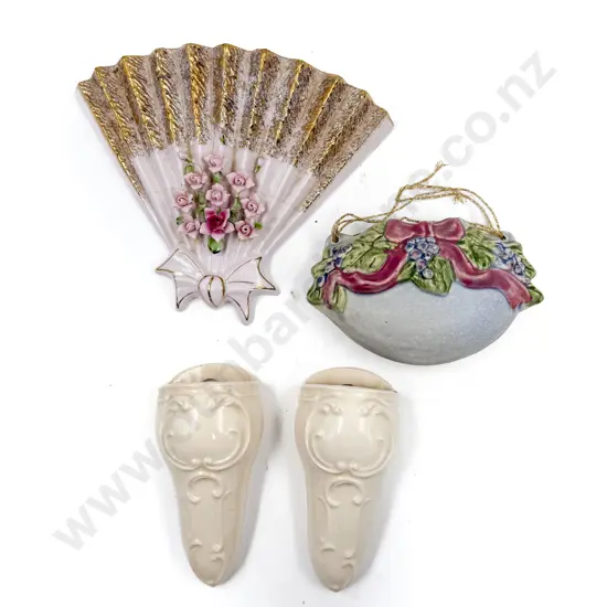 Pair Whiteware Wall Pockets & Two Others