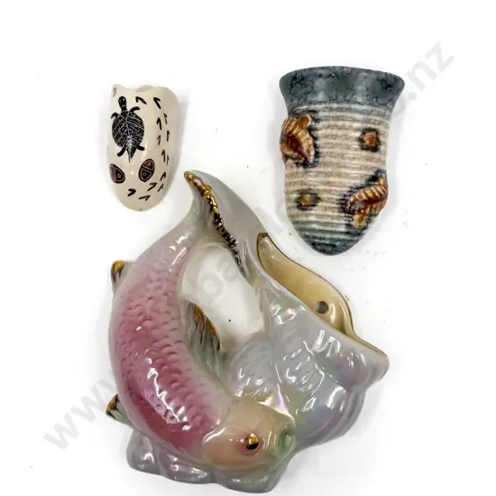 Mid C20th Lustre Ware Fish Wall Pocket & Two Others