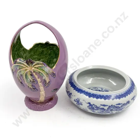 Beswick Palm Tree Purple Handled Vase with Original Sticker together with Other Bowl