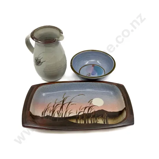 Wayne Porteous Bowl with Bruce Lissant-Clayton Platter & NZ Pottery Jug