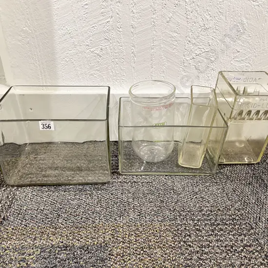 Vintage Glass Battery Acid Case & Four Others