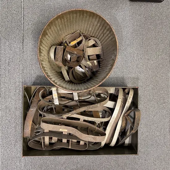 Metal Box & Bin of Cobbler's Shoe Lasts