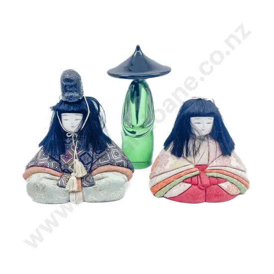 Formia Murano Glass Chinese Figure & Pair Japanese Ancestor Dolls