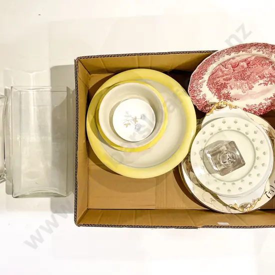 Box of Assorted China & Glassware