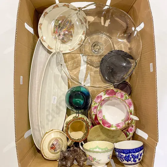Box of Assorted China & Glassware incl Bunnykins & Poole