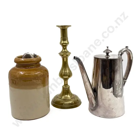 S/P Coffee Pot Odd Cutlery Crock Candlestick & Onyx Elephant