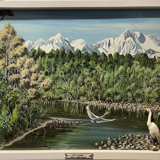N. E. Choldcroft - "Mt Cook from West Coast" - Acrylic on Board & Papier Mache