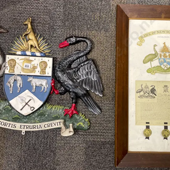 Vintage Plaster Crest of NSW & Framed Work