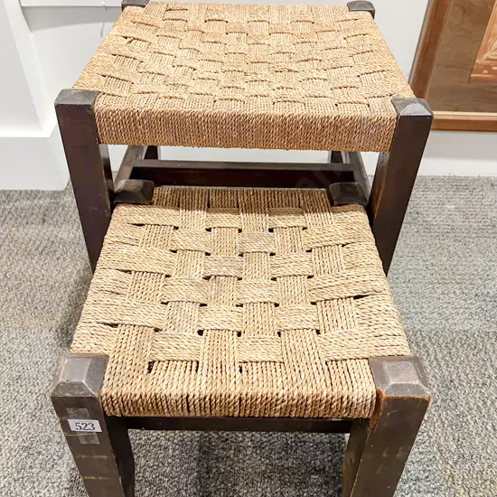 Two Seagrass Caned Stools