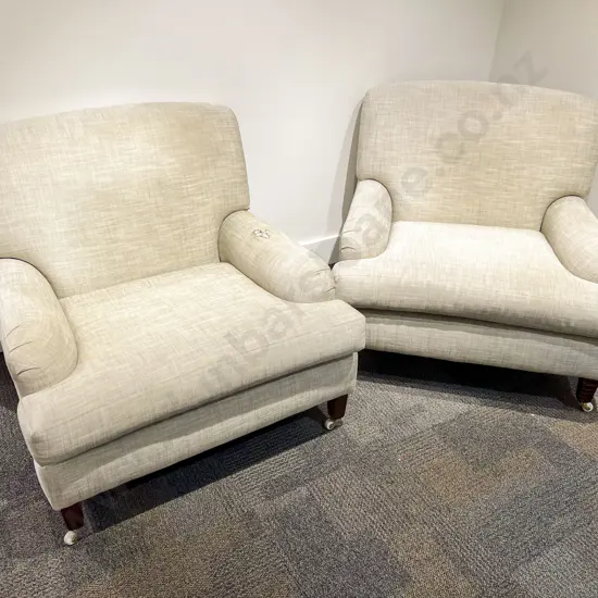 Pair Early C20th Cosy Lounge Chairs - One with Upholstery Faults