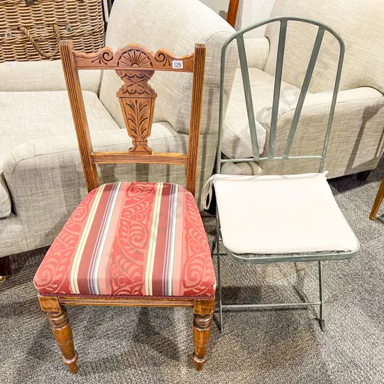 Late Victorian Single Dining Chair & Modern Metal Chair