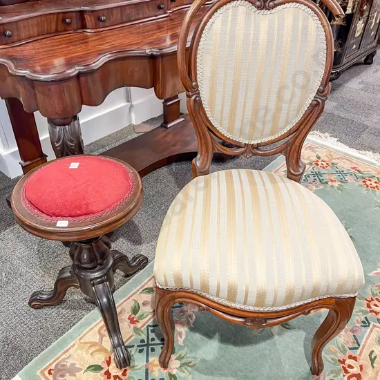 Mid Victorian Solid Rosewood Piano Stool & Salon Chair (Faults)