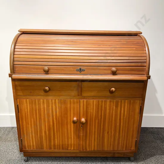 Small Proportion Roll Top Desk with Fitted Interior & Working Slide